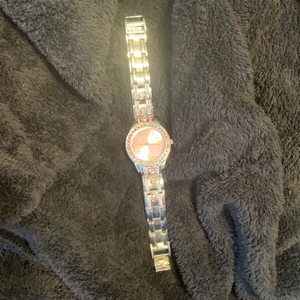Pink metal and bedazzled watch